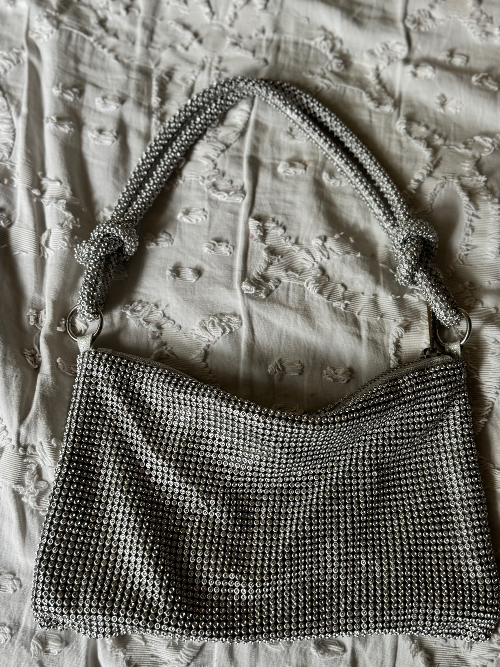 Silver Crystal Mesh Shoulder Bag - Elegant Evening Clutch
